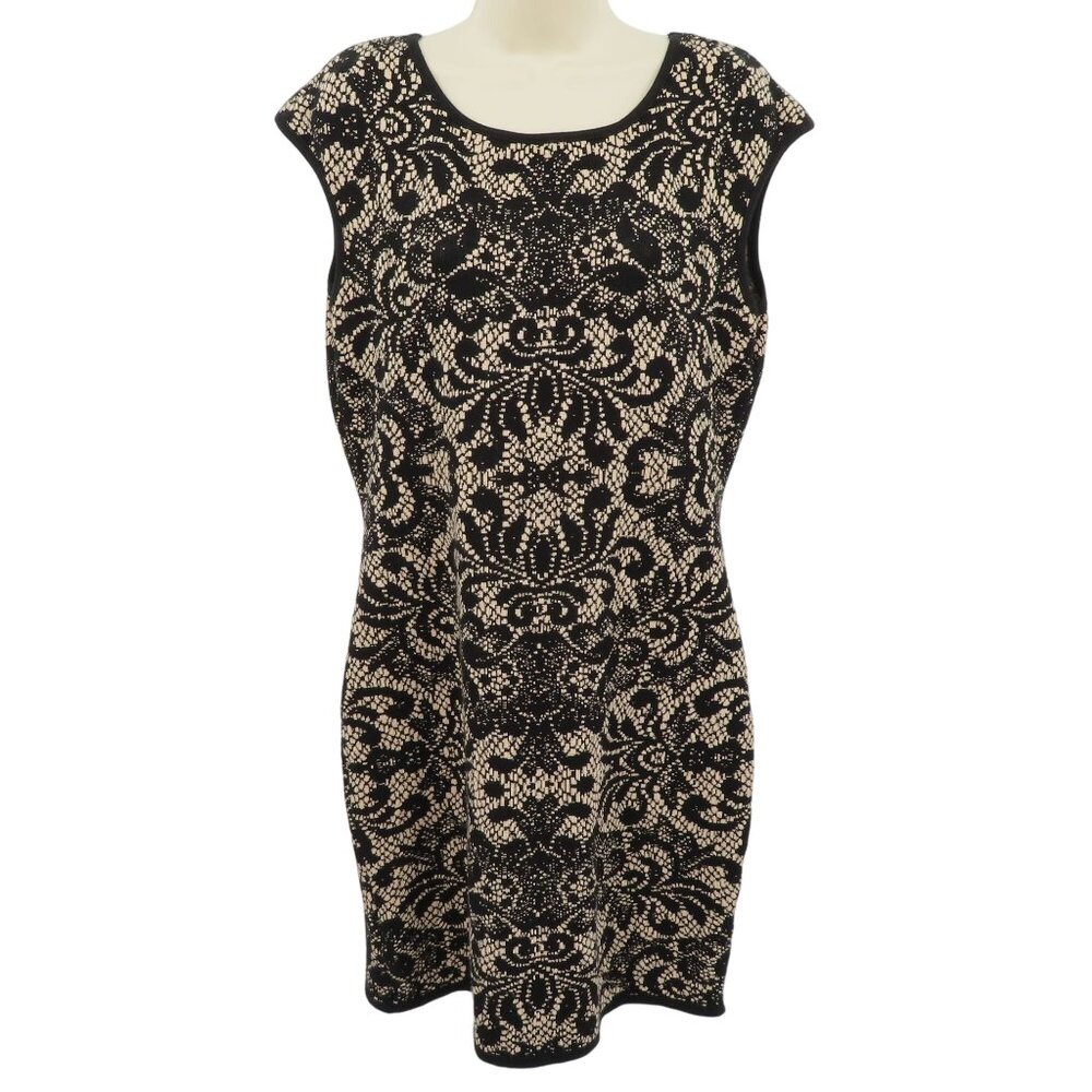 Torrid Women 2 Plus Size 18/20 Black Lace Print Knit Dress Scoop Neck Sleeveless